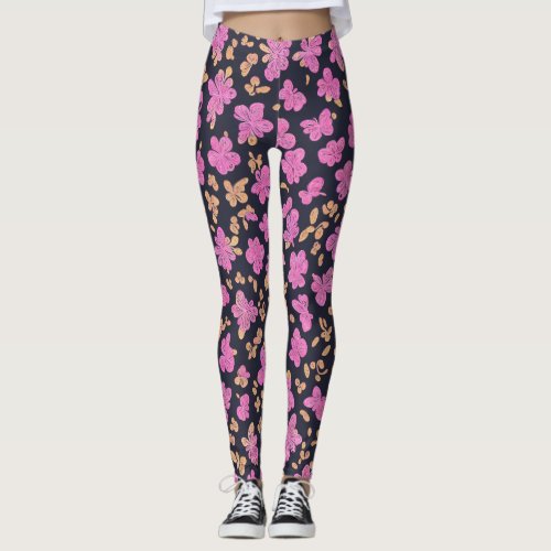 Black Lululemon Pink Butterflies Floral Leggings