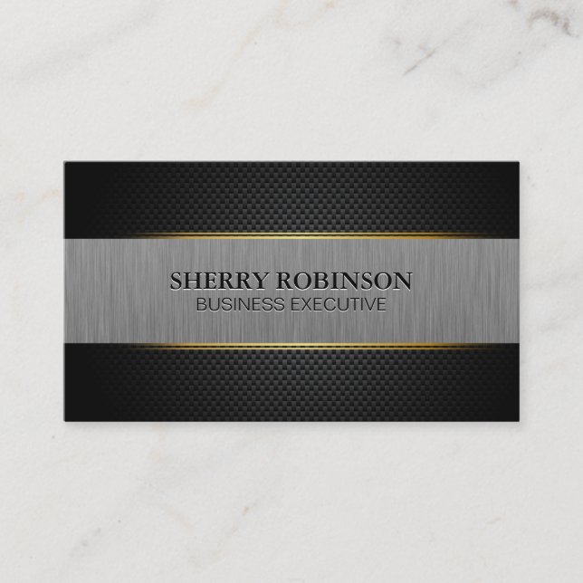 Black Lux Mesh | Metallic Brushed Banner Business Card (Front)