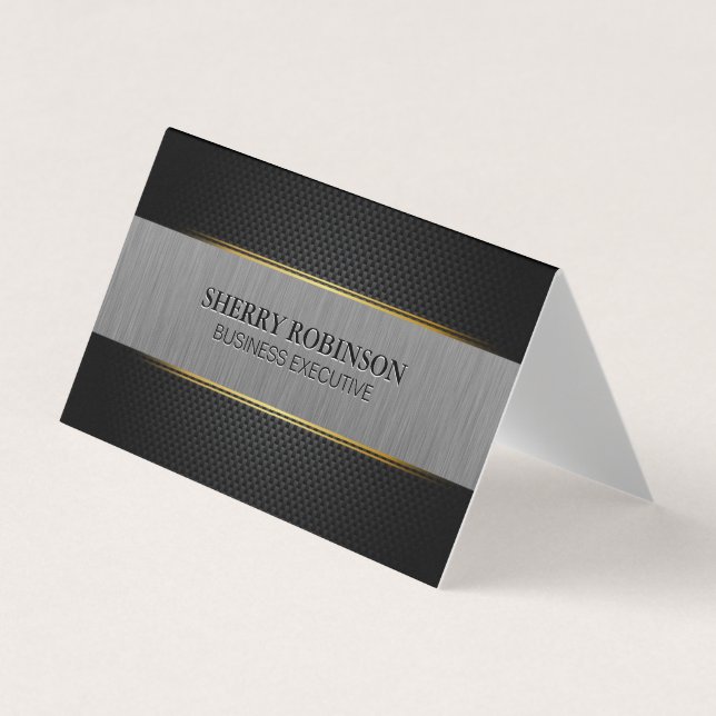 Black Lux Mesh | Metallic Brushed Banner Business Card (Front)