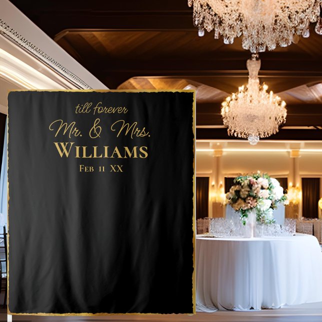 Black Luxe Gold Edge Mr Mrs Wedding Wall Backdrop (Creator Uploaded)