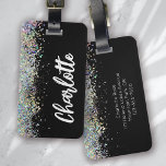Black Luxe Holographic Glitter Personalized Luggage Tag<br><div class="desc">Level up your luggage with this gorgeous personalized luggage tag</div>