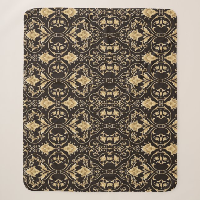Black Luxurious Pattern  Sherpa Blanket (Front)