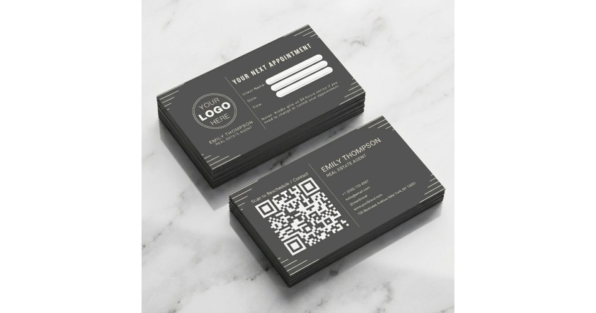 Black Luxury Art Deco QR Code Minimal Design Appointment Card | Zazzle