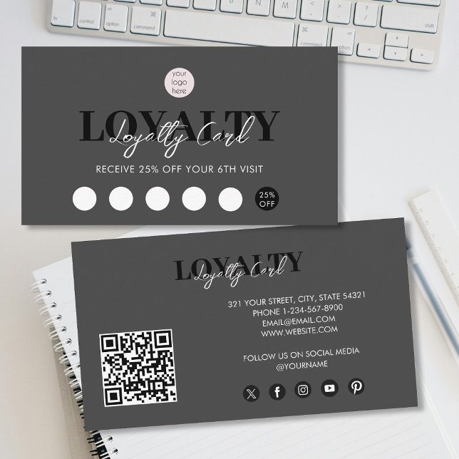Black Luxury Business Logo QR Code Loyalty  Card (Black Luxury Business Logo QR Code Loyalty Business Card)
