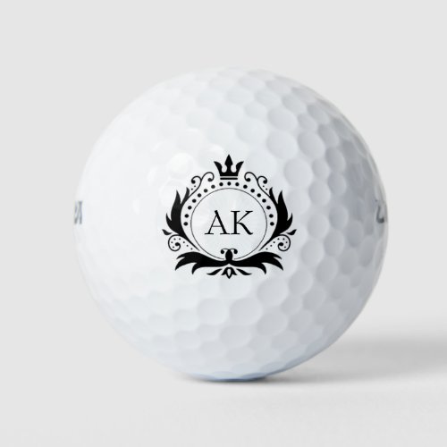 Black Luxury Crown Monogram Golf Balls