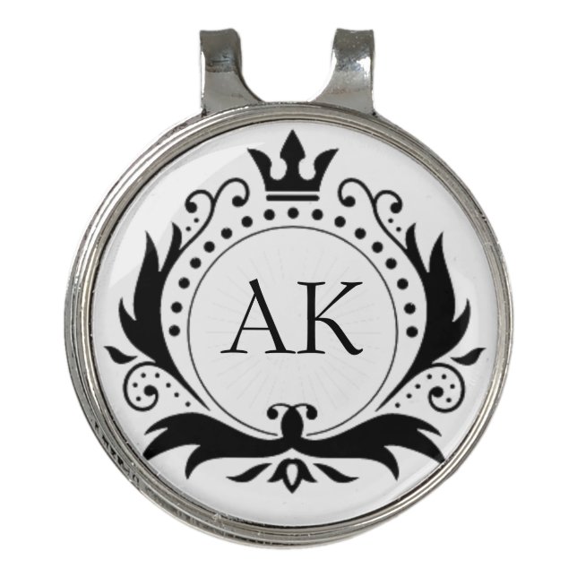 Black Luxury Crown Monogram Golf Hat Clip (Front)