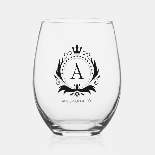 Black Luxury Crown Stemless Wine Glass (Front)