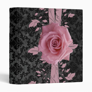 Black Luxury Damask Pink Rose Binder