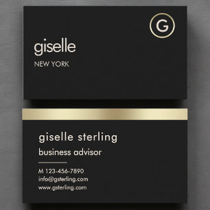 Black Luxury Faux Gold Foil Monogram Business Card