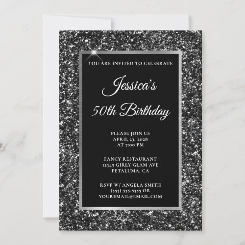 Black Luxury Glitter 50th Birthday Invitation
