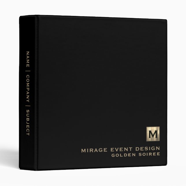 Black Luxury Gold Initial Logo Event Planning 3 Ring Binder (Front/Spine)