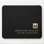 Black Luxury Gold Initial Logo Mouse Pad<br><div class="desc">This modern luxury mouse pad is the perfect addition to any office or workspace. The sleek design features a gold initial logo in classic block typography, adding a touch of personalization, on a black leather print background. The non-slip base ensures that the mouse pad stays in place while you work....</div>