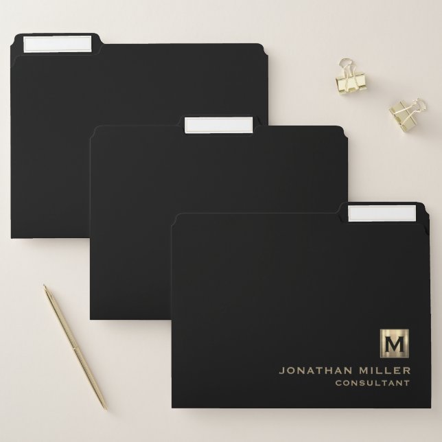 Black Luxury Gold Monogram File Folder (Set)
