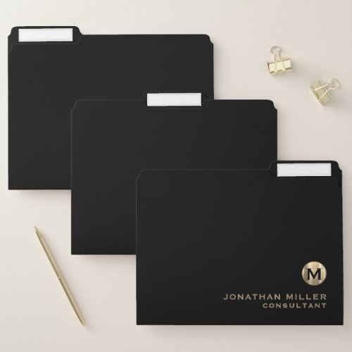 Black Luxury Gold Monogram File Folder