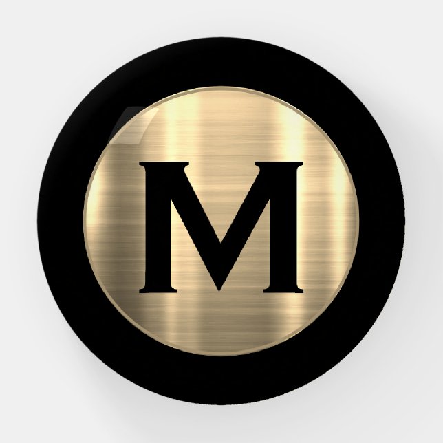 Black Luxury Gold Monogram Paperweight (Front)