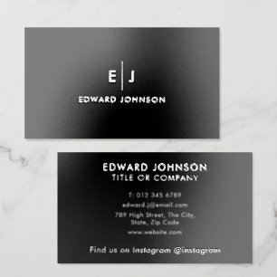 Black Luxury Monogram Modern Professional Silver Foil Business Cards