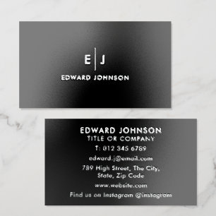 Black Luxury Monogram Modern Professional Silver Foil Business Cards