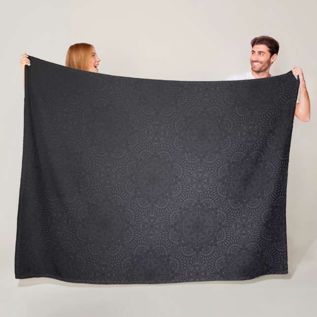 Black Luxury ornamental mandala Fleece Blanket (In Situ)