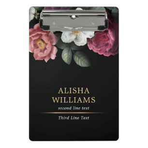 Black Luxury Personalized Floral Mini Clipboard