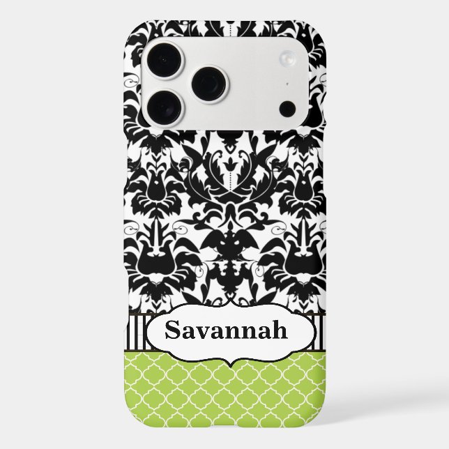 Black Macki Damask Moroccan Personalized Case-Mate iPhone Case (Back)