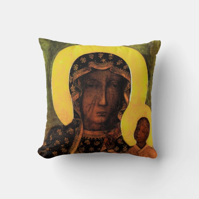 Black Madonna Icon Traditional Polish Catholic   Throw Pillow (Front)