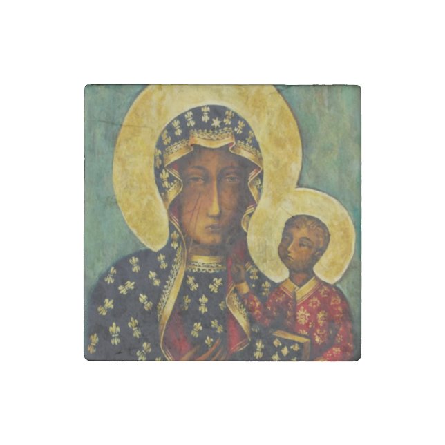 Black Madonna of Częstochowa Stone Magnet (Front)