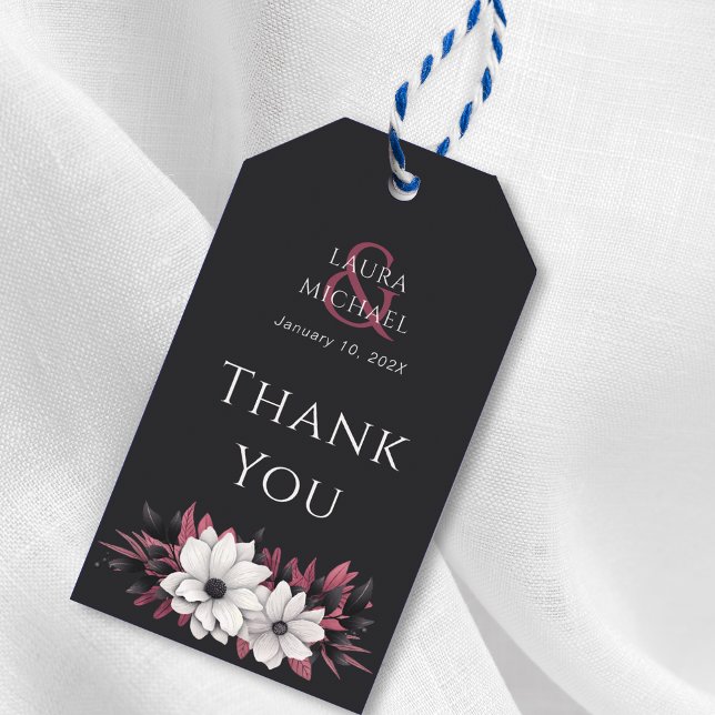 Black Magenta Floral Thank You Gift Tag  (Creator Uploaded)