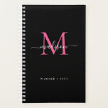 Black Magenta Pink Girly Monogram Script Name 2021 Planner<br><div class="desc">Elegant Black Magenta Hot Pink Blush Girly Feminine Monogram Script Name 2021 Planner</div>