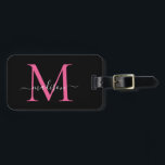 Black Magenta Pink Monogram Script Name Stylish Luggage Tag<br><div class="desc">Elegant Black Magenta Hot Blush Pink Monogram Script Name Stylish Bag Tag</div>