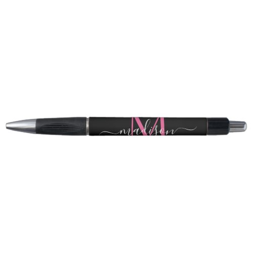 Black Magenta Pink Monogram Script Name Stylish Pen