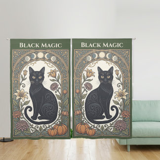 Black Magic Botanicals Cat Victorian Conservatory Sheer Curtains