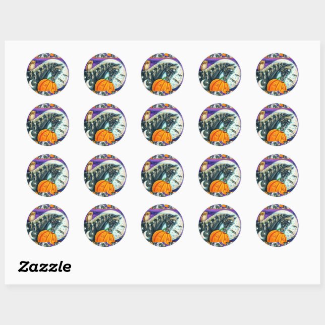 BLACK MAGIC HORSE, OWL, JACK O LANTERN & SKULLS CLASSIC ROUND STICKER (Sheet)
