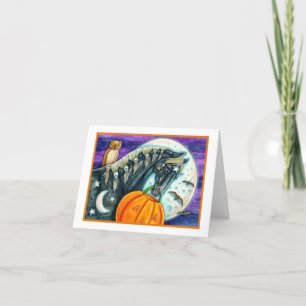 BLACK MAGIC HORSE, OWL, JACK O LANTERN & SKULLS HOLIDAY CARD