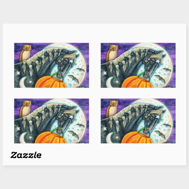 BLACK MAGIC HORSE, OWL, JACK O LANTERN & SKULLS RECTANGULAR STICKER (Sheet)