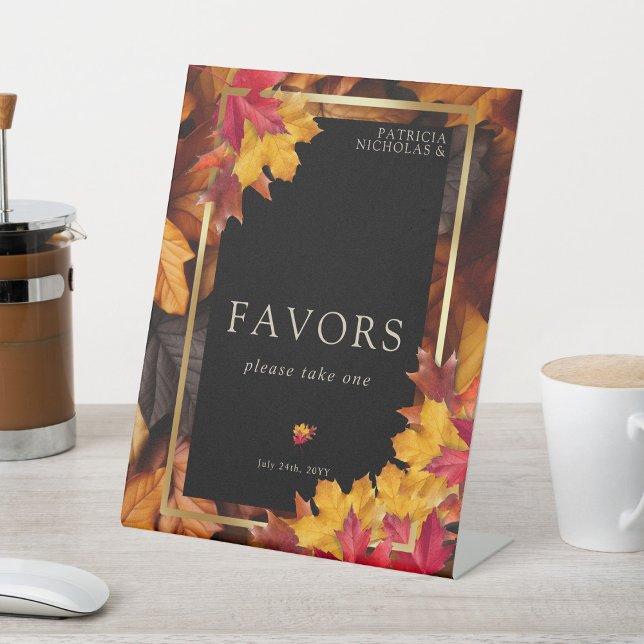 Black Magic Meets Golden Autumn Wedding Favors Pedestal Sign (Creator Uploaded)