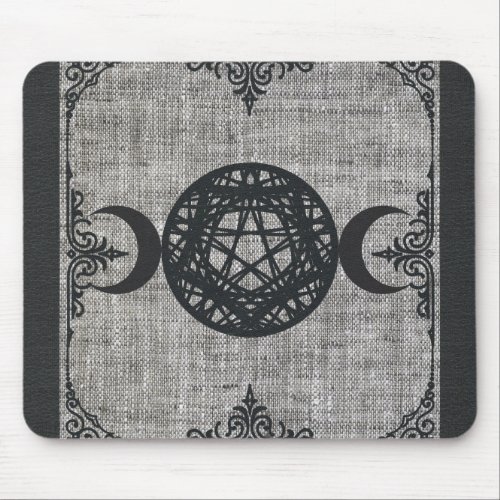 Black Magic Triple Moon Pentagram Vintage Wiccan Mouse Pad