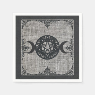 Black Magic Triple Moon Pentagram Vintage Wiccan Napkins