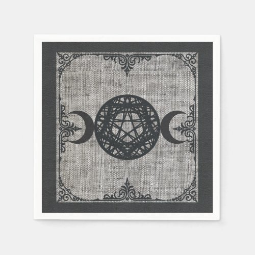 Black Magic Triple Moon Pentagram Vintage Wiccan Napkins