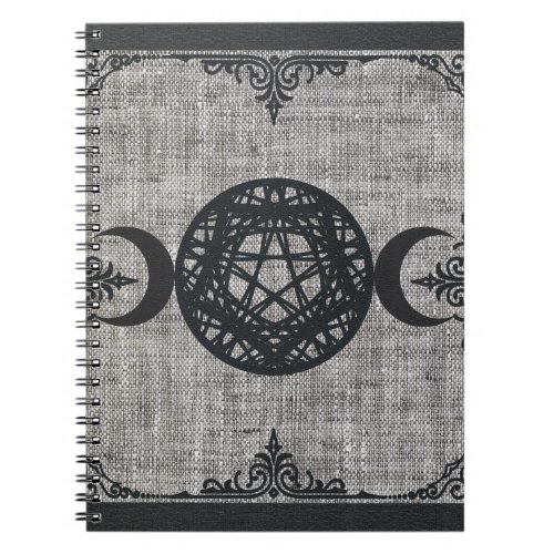 Black Magic Triple Moon Pentagram Vintage Wiccan Notebook