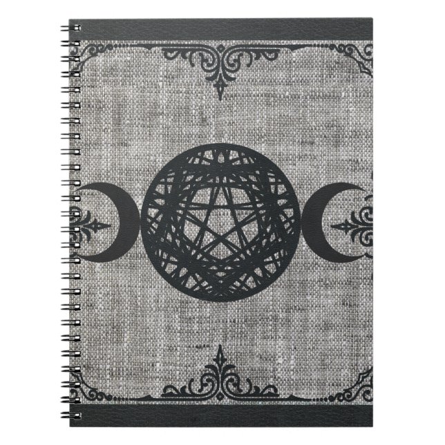 Black Magic Triple Moon Pentagram Vintage Wiccan Notebook (Front)
