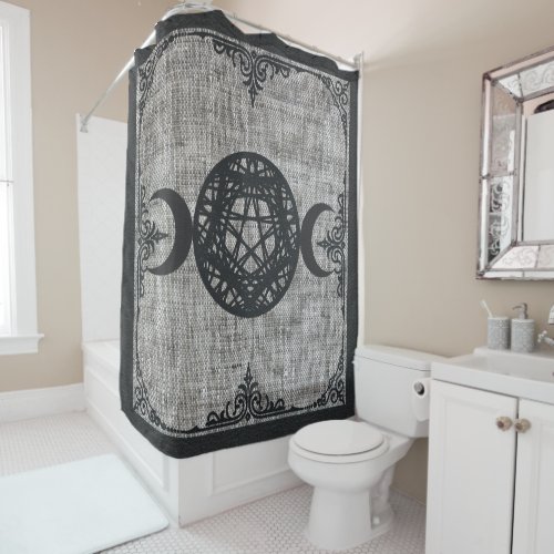 Black Magic Triple Moon Pentagram Vintage Wiccan Shower Curtain