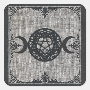 Black Magic Triple Moon Pentagram Vintage Wiccan Square Sticker