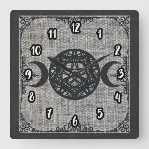 Black Magic Triple Moon Pentagram Vintage Wiccan Square Wall Clock
