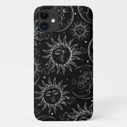 Black Magic Vintage Celestial Sun Moon Stars iPhone 11 Case