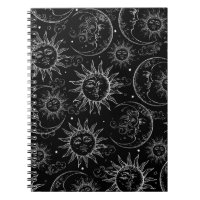 Black Magic Vintage Celestial Sun Moon Stars Notebook