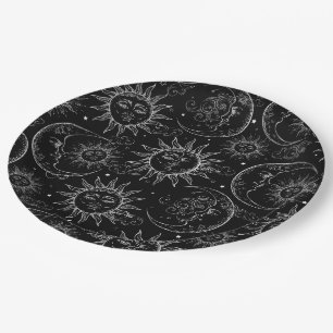 Black Magic Vintage Celestial Sun Moon Stars Paper Plates