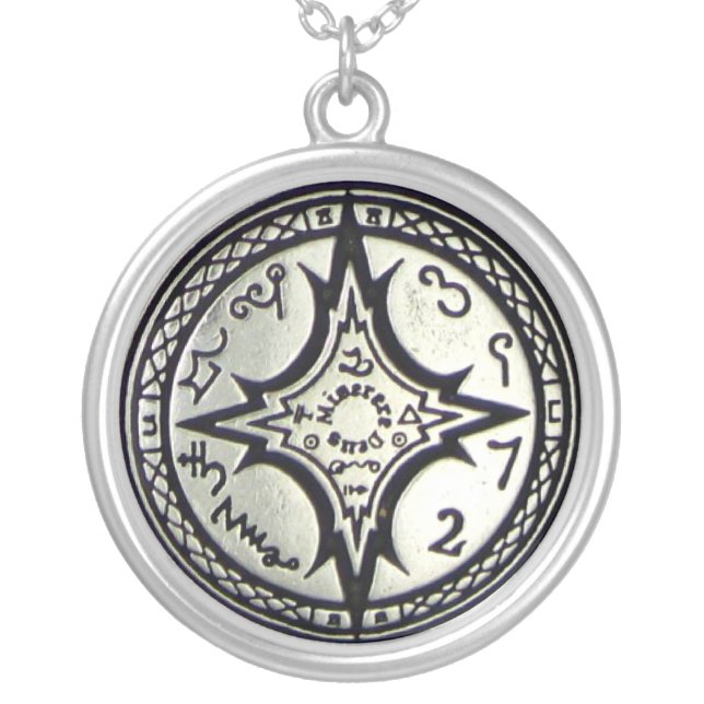 Black Magickal Arts Knowledge Medallion Silver Plated Necklace (Front)