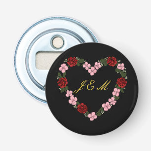 Black magnetic with red and rose heart bottle opener