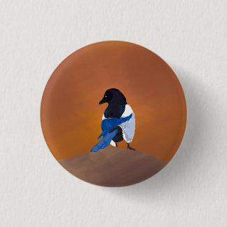 Black magpie bird button