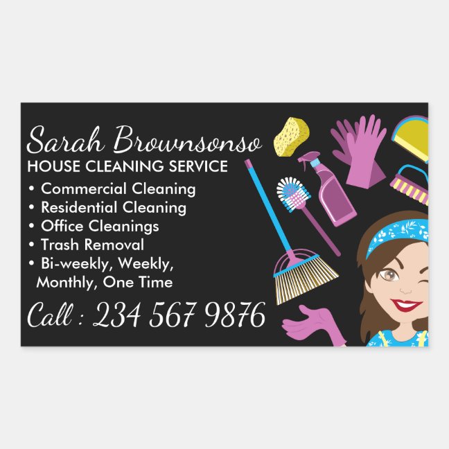 Black Maid Janitorial Lady Washing Rectangular Sticker